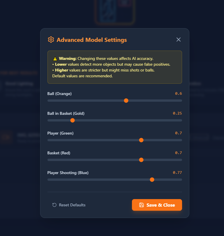 PHOTO 2: Per-class confidence threshold settings
